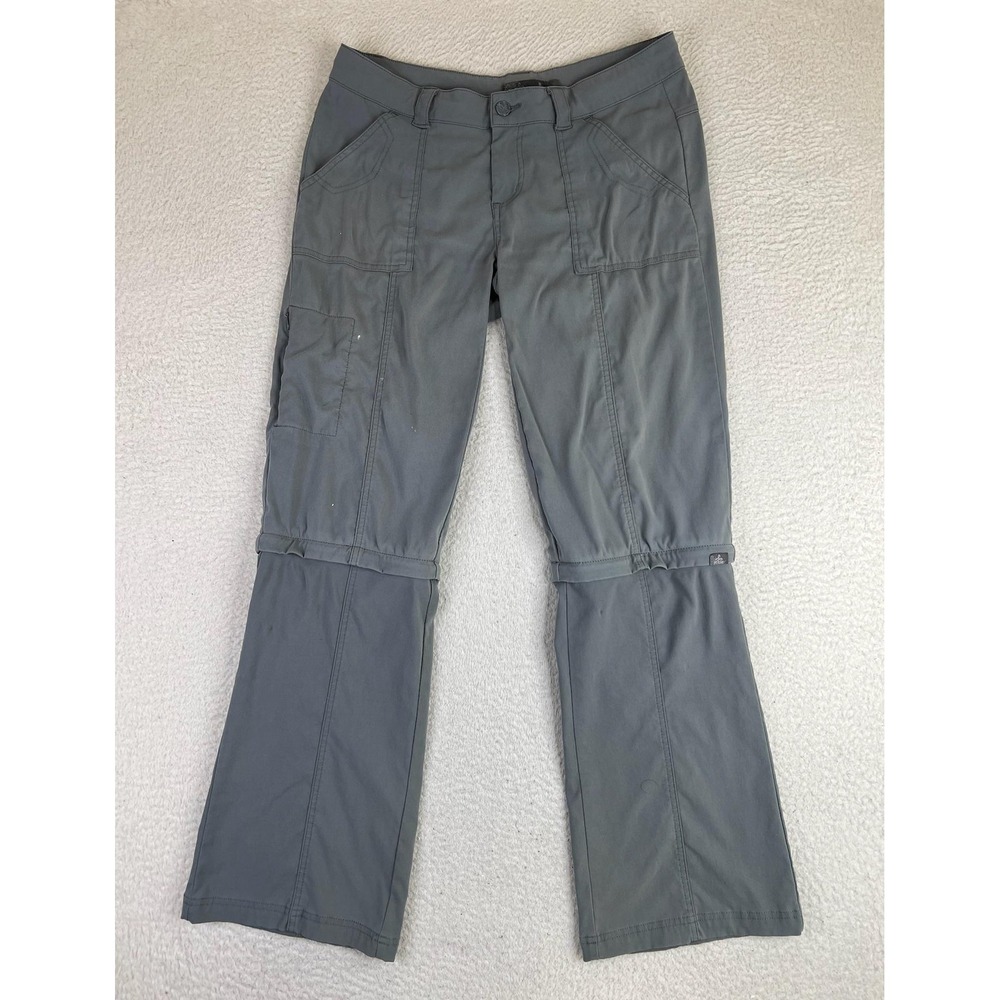 PrAna Pants Womens 8 Gray Convertible Hiking Zip Off Straight Pockets Outdoor